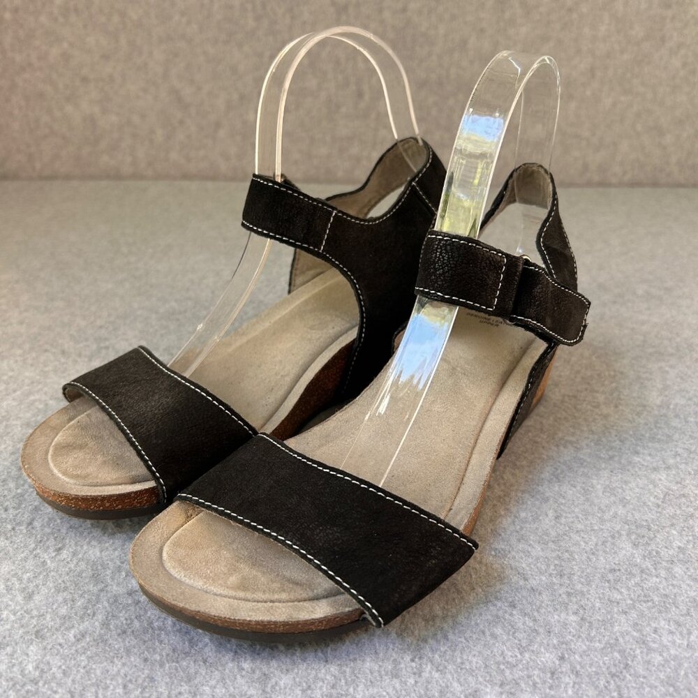 White Mountain Haines Sandals Wedge Heel Shoes Black‎ Suede Cork Womens Size 8 M